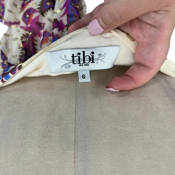 Tibi Cream Purple Floral Paisley Metallic Halter Mini Dress Size 6‎ - Picture 12 of 14